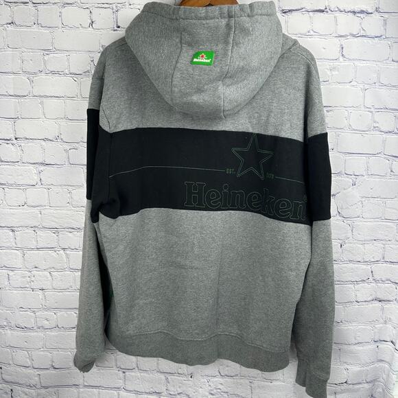 Heineken Zip Hoodie Jacket Grey Black With Hood Drawstring  Mens Sz XXL - Picture 2 of 11